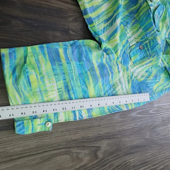 Ruby Rd. Women's Button-Up Shirt Size 1X Multicolor 100% Linen Roll Tab Sleeves - Picture 7 of 9